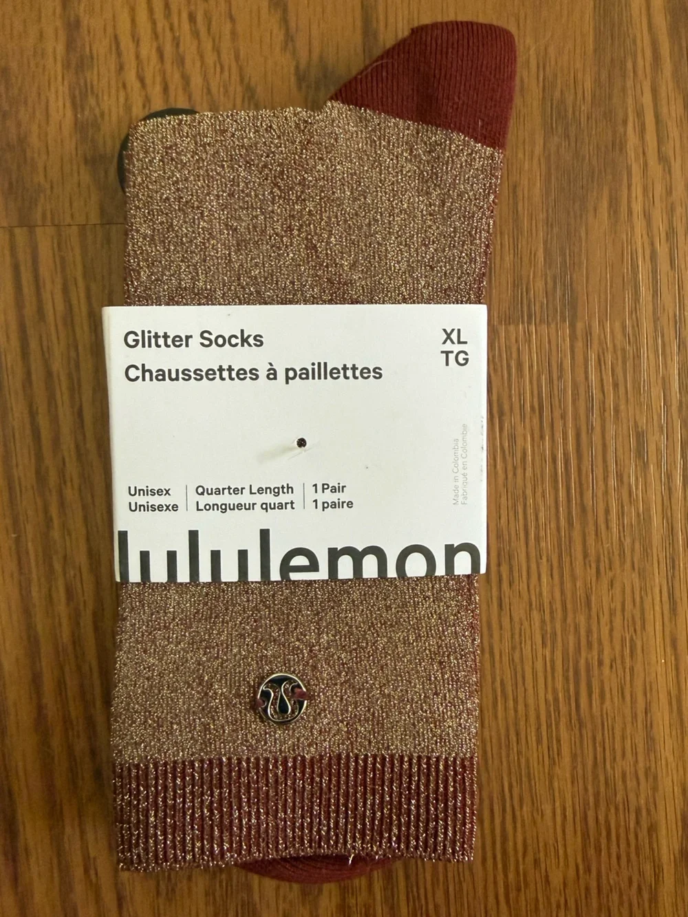 NWT Lululemon Unisex Glitter Quarter Socks in Rockwood Size XL LU9CQ1S Metallic